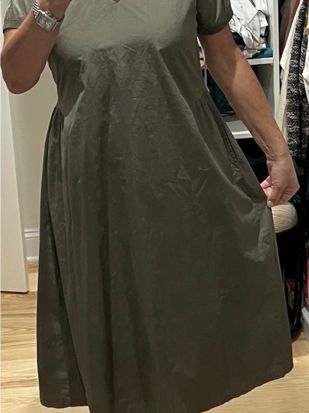Saint James Olive Green V-Neck Midi Dress cotton size 40/US 10 - Picture 3 of 11